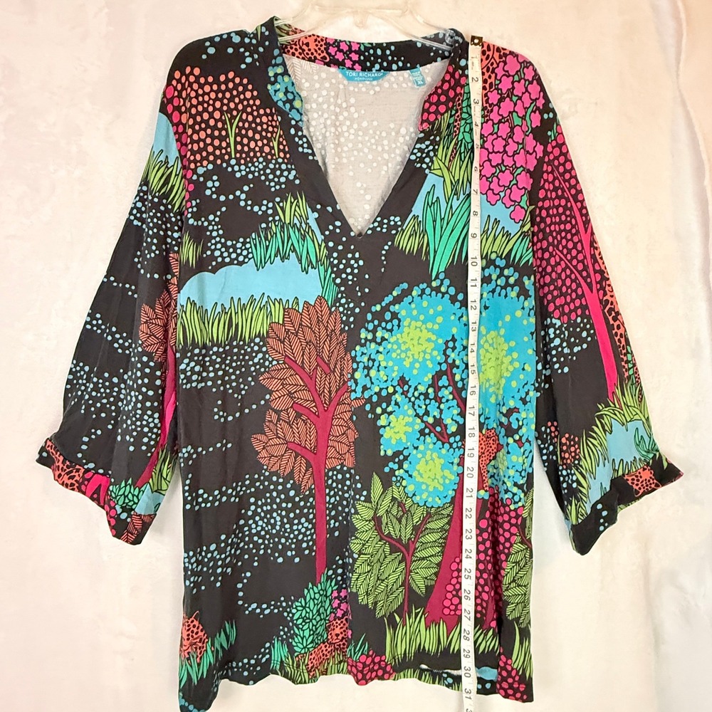 Tori Richard Honolulu XL Tropical Floral Modal Stretch V-Neck Hawaii Tunic Top - Picture 4 of 10